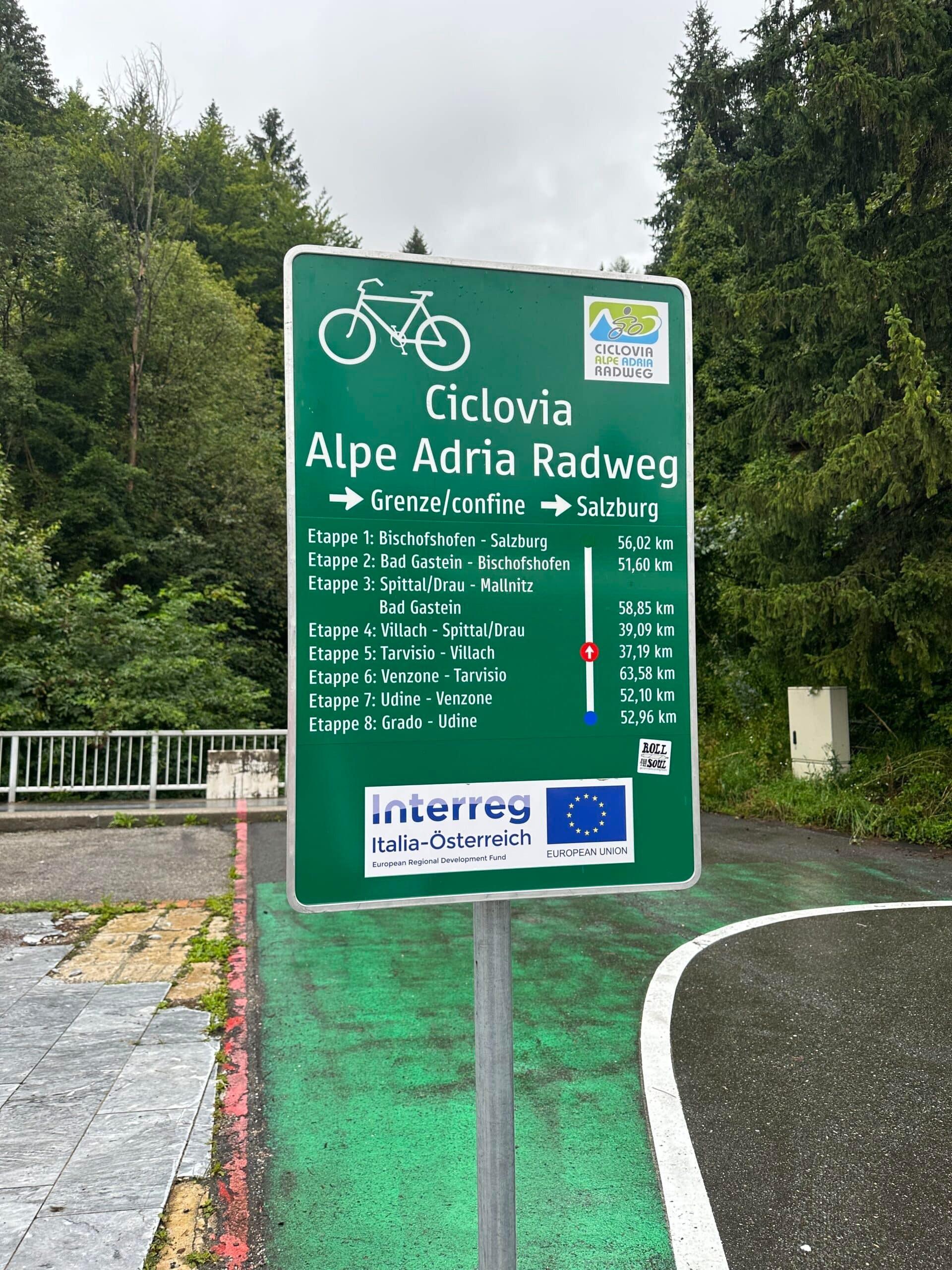 Wegweiser zur Alpe Adria Radweg Etappen