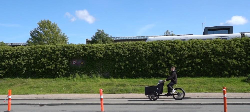 Ein Mann fährt mit Triobike Hafnia auf dem Fahrradweg