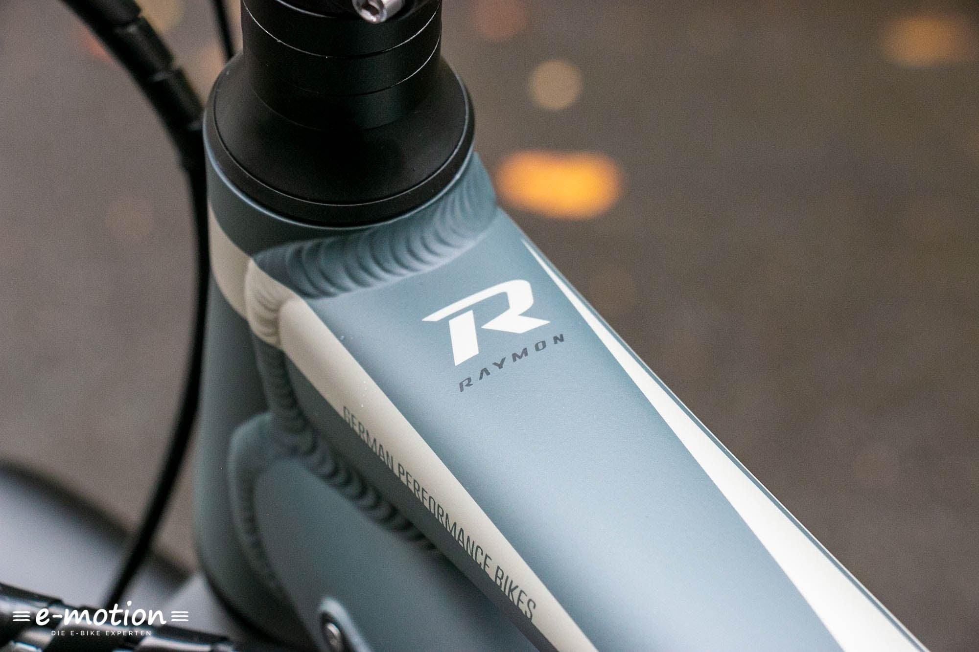 Nahaufnahme eines Raymon E-Bike Rahmens mit Logo