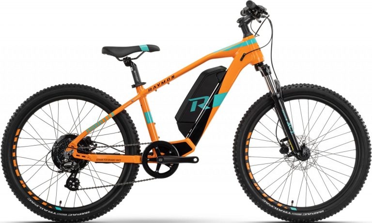 Das Raymon FourRay 6.0 E-Bike 2021 in leuchtendem Orange bietet sportliches Design und zuverlässige Leistung für dy