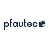 Elegantes Pfau-Tec Logo auf weißem Hintergrund. Ideal für Markenpräsentation und Werbung geeignet.